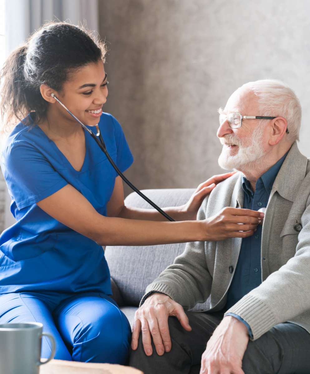 Licensed private duty nurse providing skilled nursing care to a senior at home in Dallas